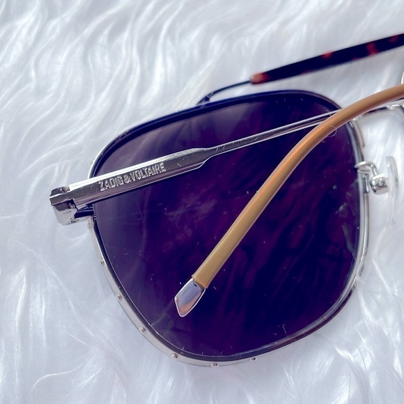 Zadig & Voltaire Pilot Aviator Sunglasses Metal Frame Blue Reflective Lens - Picture 6 of 16